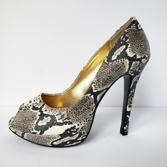 *Colin Stuart Snake Print Leather Peep Toe Heels - Picture 5 of 5